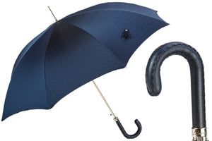 Pasotti Umbrella - Gents Umbrella with Navy Leather Handle